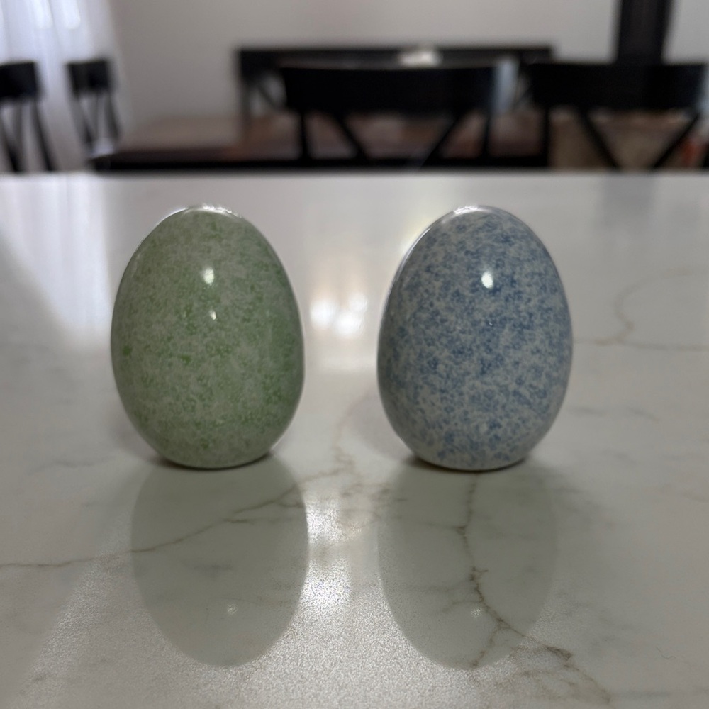 Green and Blue Ceramic Eggs